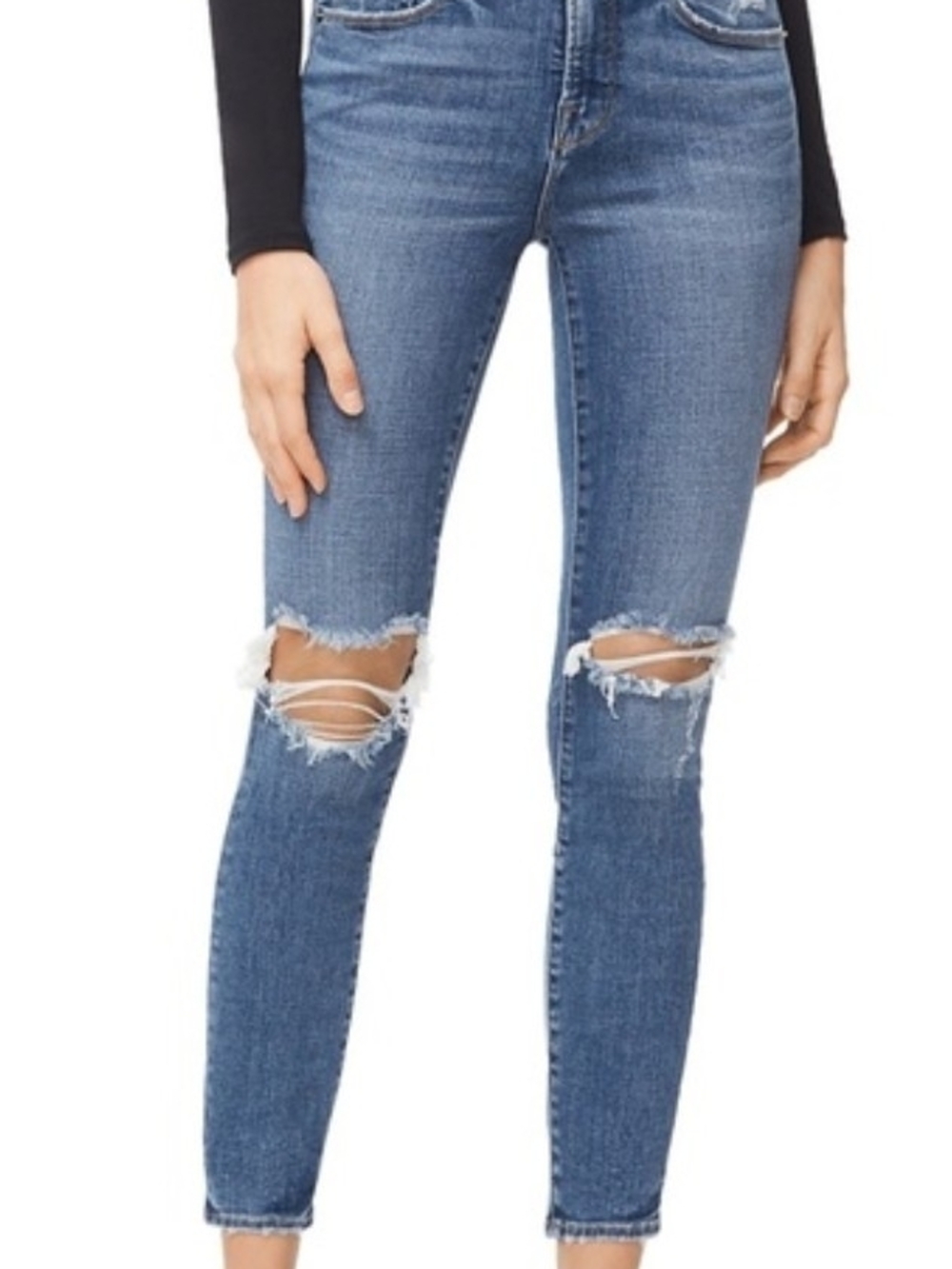 Good American Medium Blue Ripped Knee Jeans